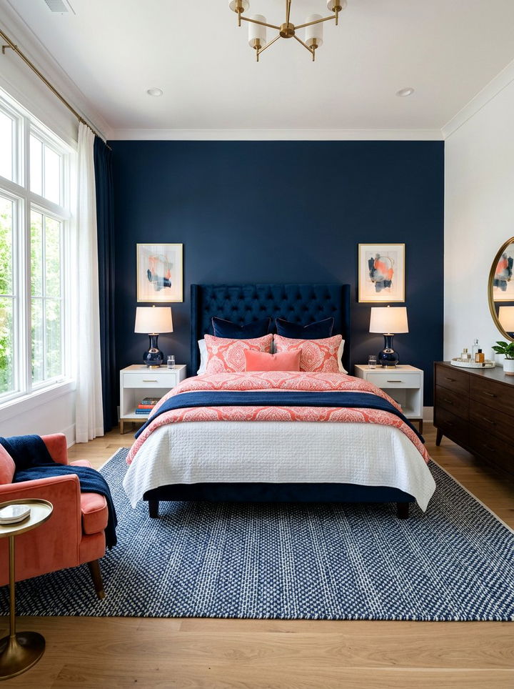 Coral and navy bedroom - 30 coral bedroom ideas