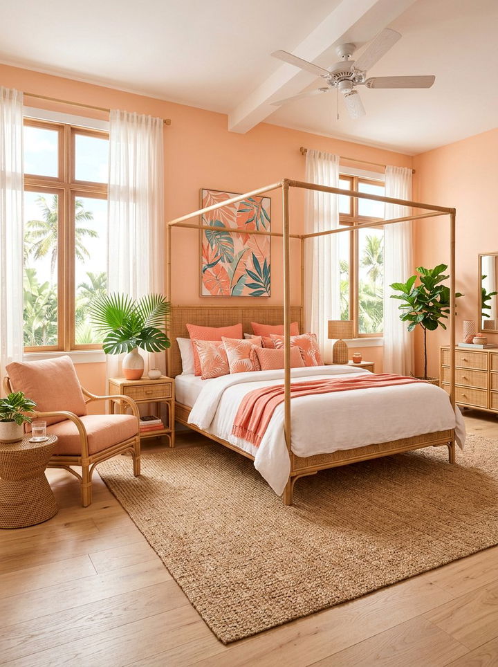 Coral and peach tropical bedroom - 30 tropical bedroom color ideas