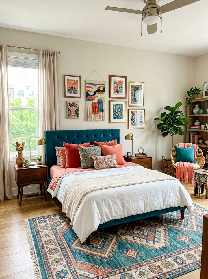 Coral and teal bedroom - 30 spring inspired bedroom color ideas