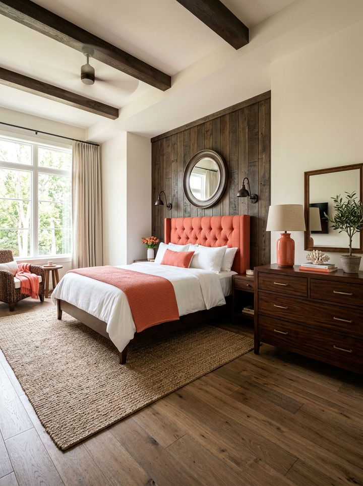 Coral and wood bedroom - 30 coral bedroom ideas