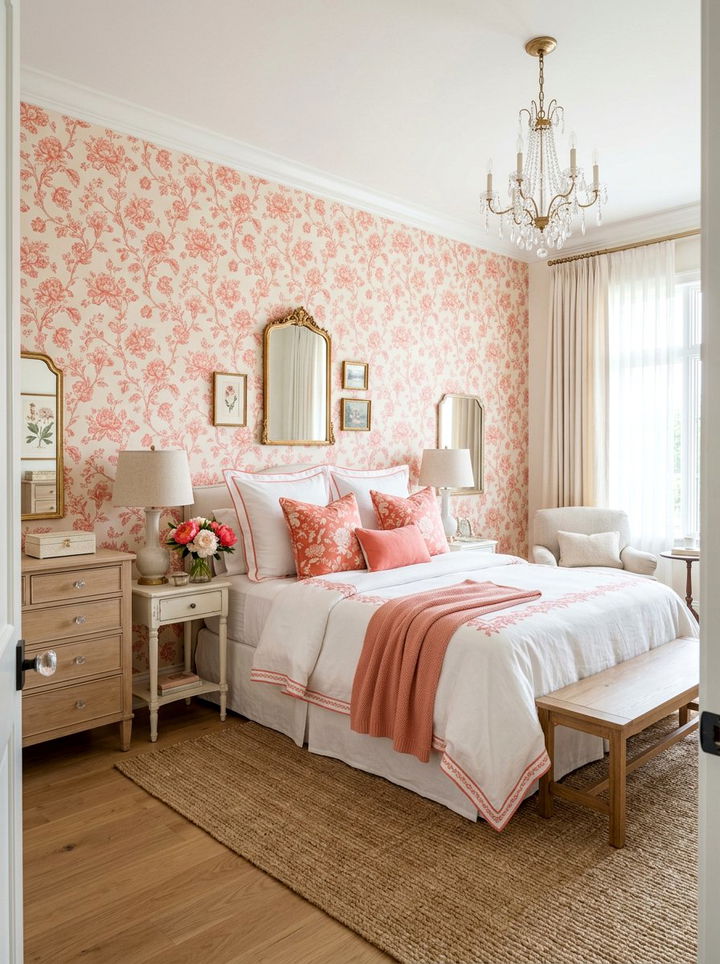 Coral floral bedroom - 30 coral bedroom ideas
