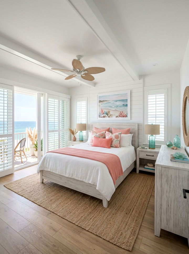 Coral pink white coastal bedroom - 30 pinkish white bedroom ideas