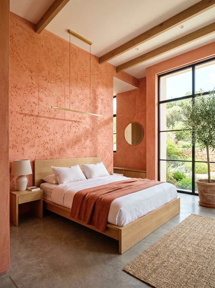 Coral textured wall - 30 coral bedroom ideas