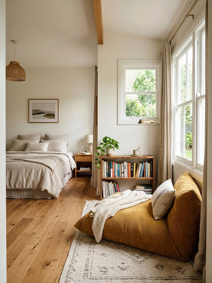 Corduroy floor cushion - 30 cozy texture bedroom ideas