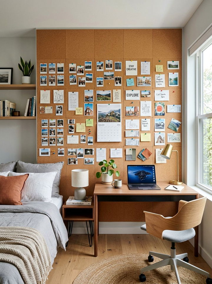 Cork Board Wall - 30 DIY bedroom ideas