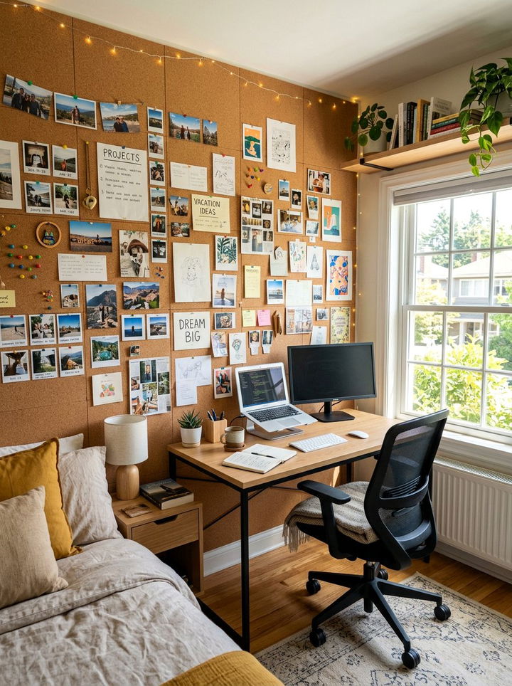 Cork Board Wall - 30 no damage bedroom ideas