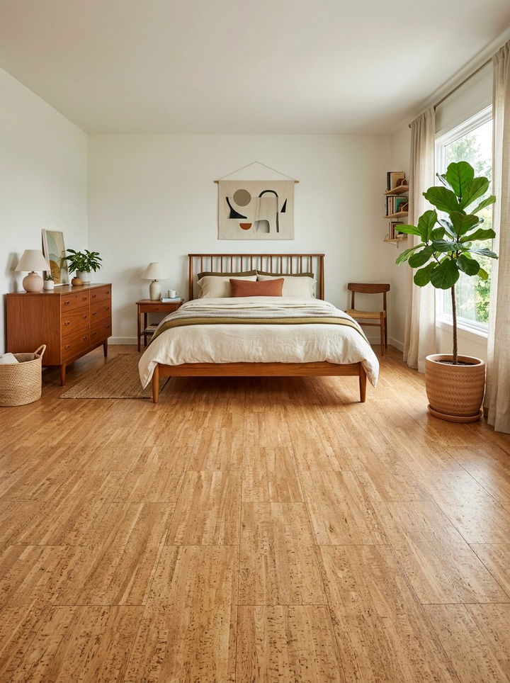 Cork Flooring Layout - 30 mid-century modern bedroom ideas