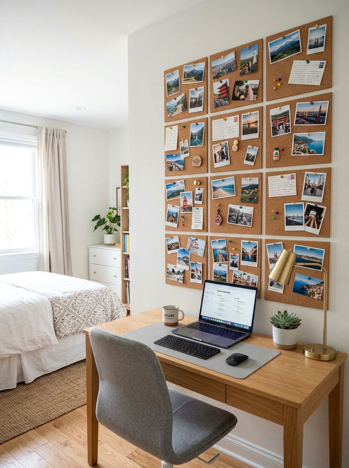 Cork board tiles - 30 no drill bedroom ideas