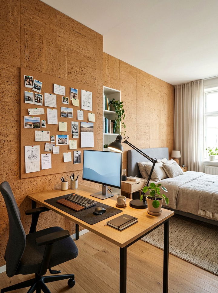 Cork board wall panels - 30 removable bedroom ideas