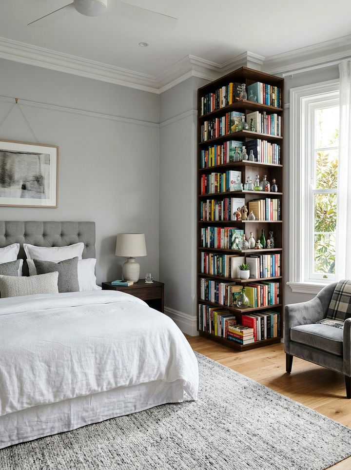 Corner Bookcase Tower - 30 bedroom corner storage ideas