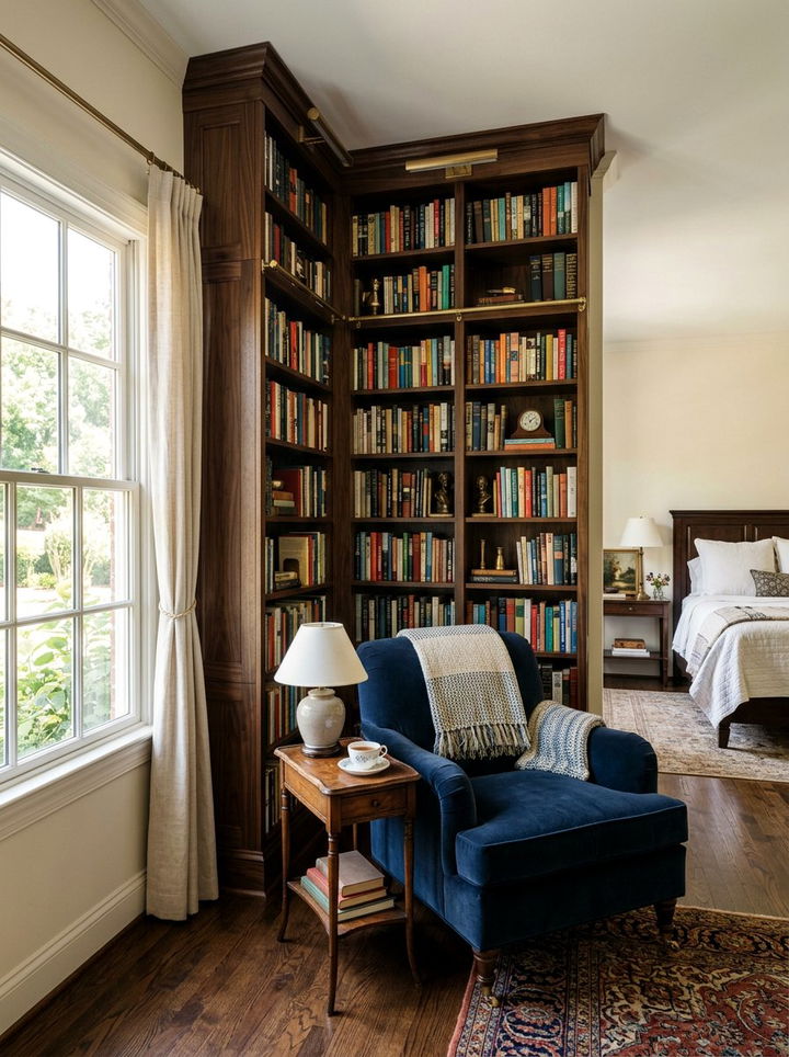 Corner Bookcase - 30 bedroom corner shelving ideas