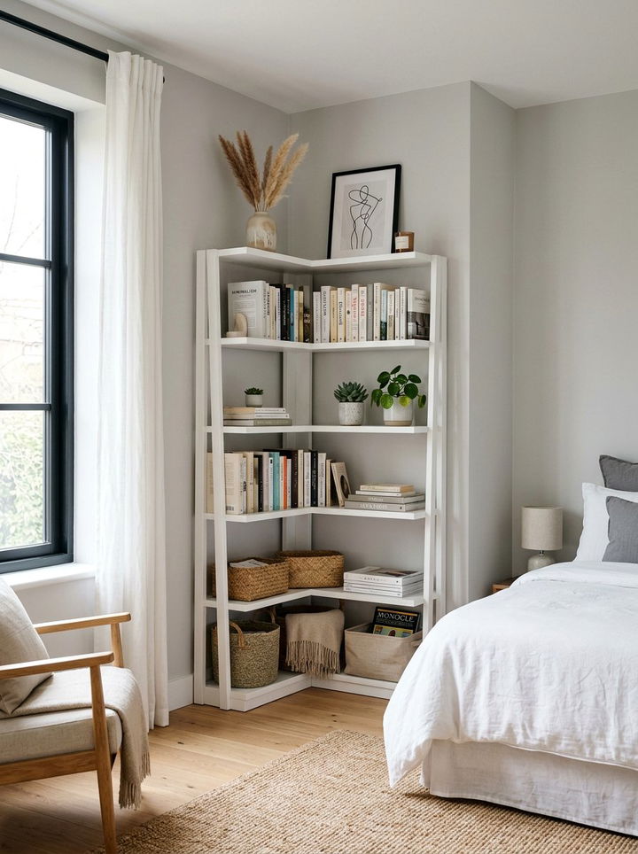 Corner Bookshelf Unit - 30 bedroom compact furniture ideas