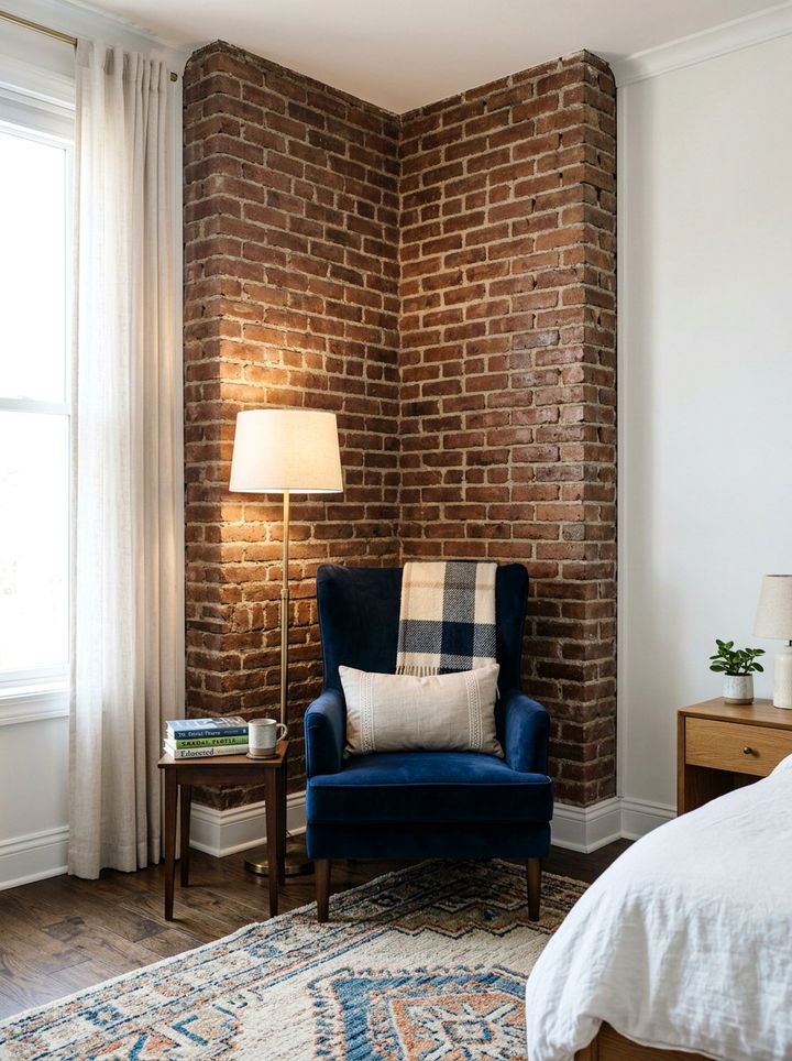 Corner Brick Wall Detail - 30 bedroom brick wall ideas
