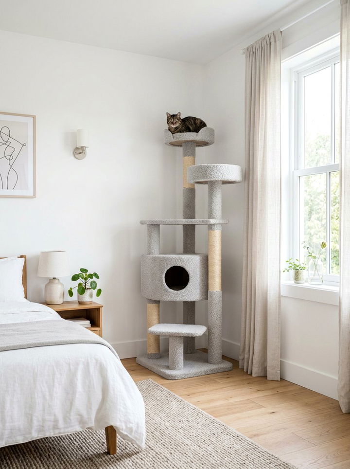 Corner Cat Climbing Tower - 30 cat bedroom ideas