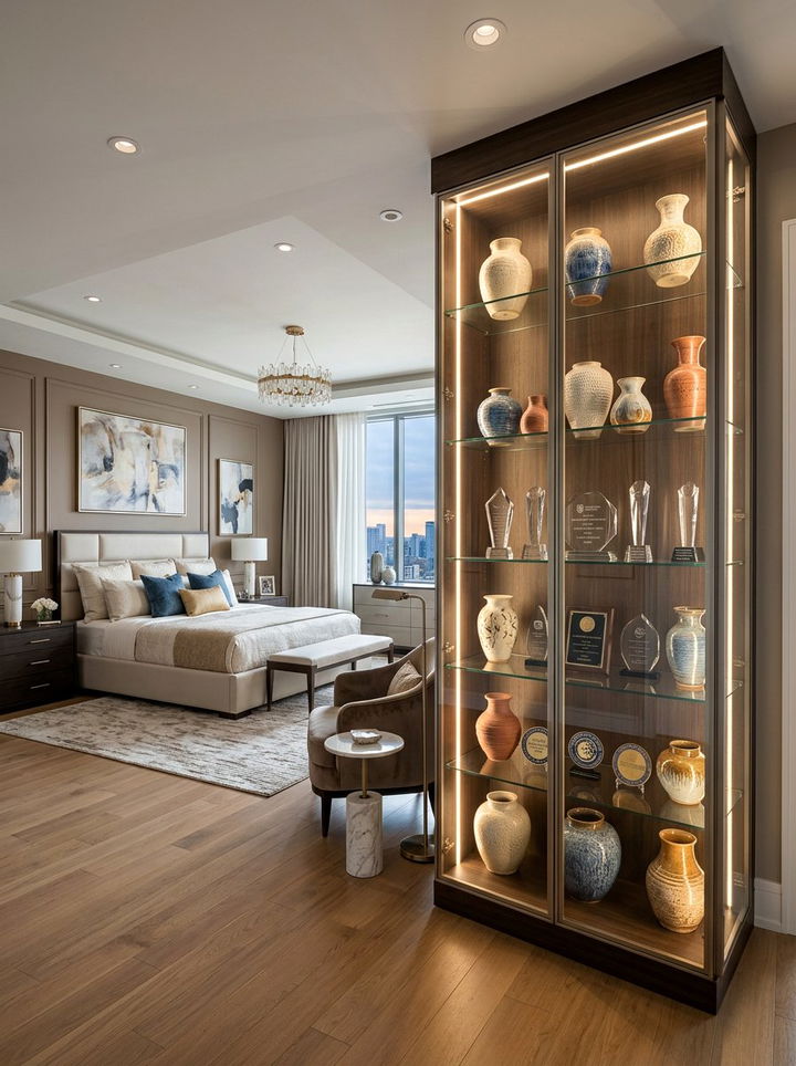 Corner Display Case - 30 bedroom corner storage ideas