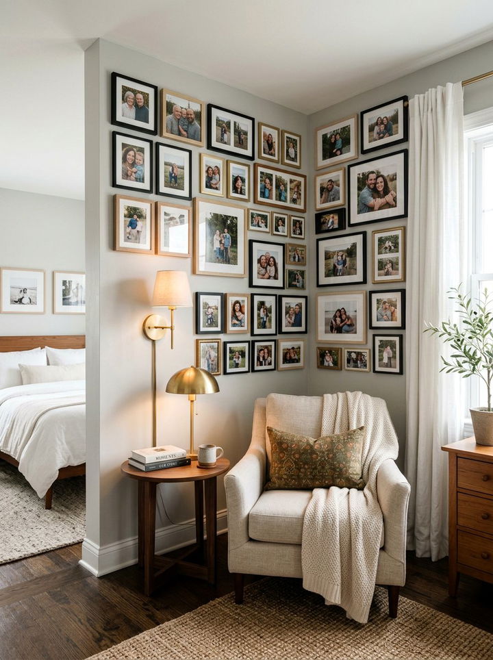 Corner Gallery Wall Family Photos Bedroom - 30 bedroom family photo ideas