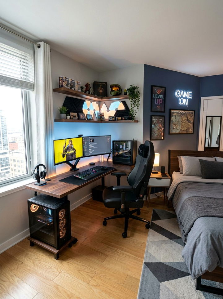Corner Gaming Bedroom - 30 gamer setup bedroom ideas