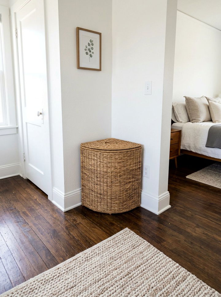 Corner Laundry Hamper - 30 bedroom corner storage ideas