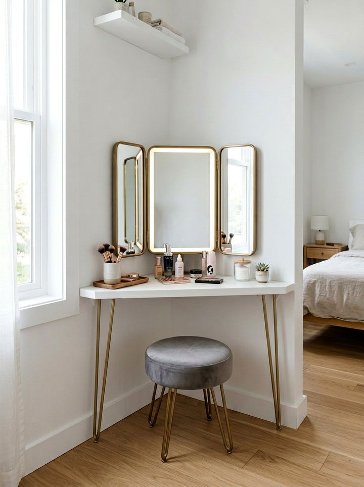 Corner Makeup Station - 30 bedroom modern vanity designs