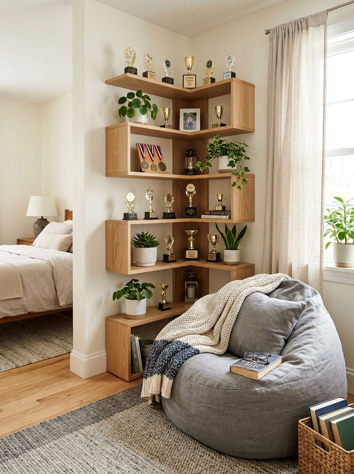 Corner Shelf Trophy Unit - 30 bedroom award display ideas
