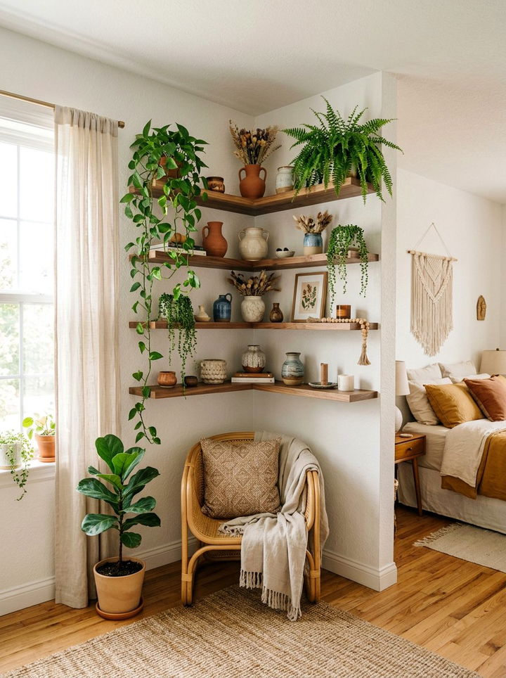 Corner Shelving Unit - 30 bedroom niche ideas