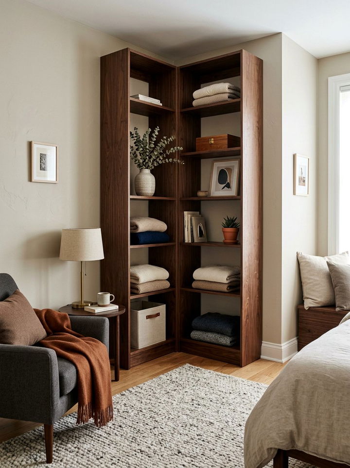 Corner Shelving Unit - 30 bedroom storage solutions