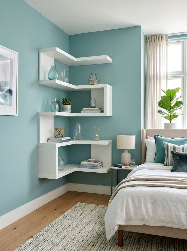 Corner Shelving Unit - 30 bedroom vertical storage ideas