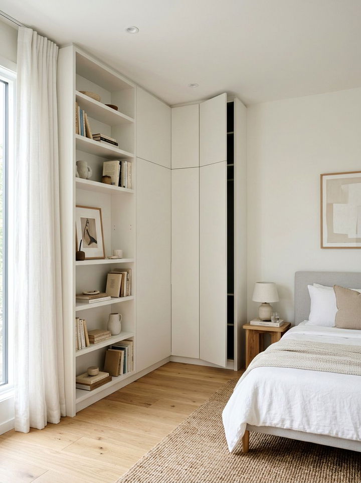 Corner Shelving Unit - 30 bedroom concealed storage ideas