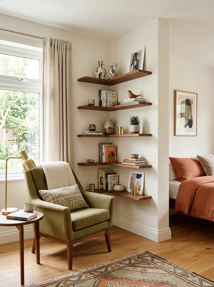 Corner Shelving Units - 30 bedroom clever storage ideas
