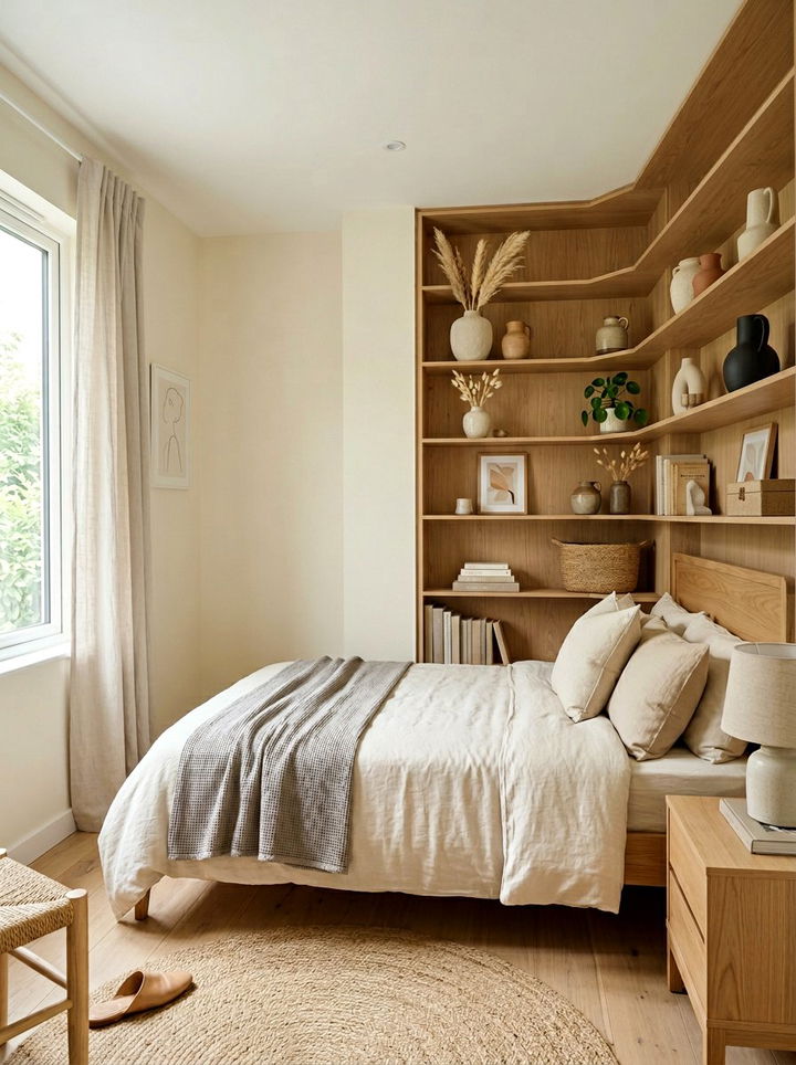 Corner Shelving - 30 bedroom organization hacks