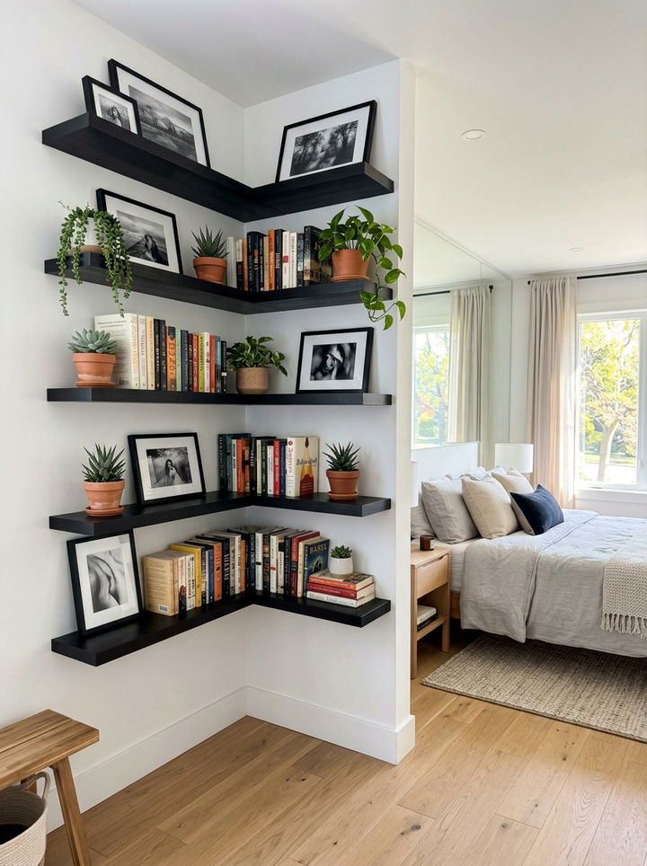 Corner Storage Shelves - 30 bedroom corner ideas