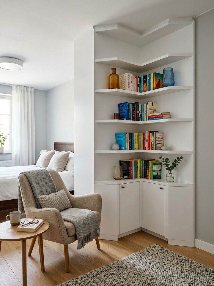 Corner Storage Unit - 30 bedroom creative storage ideas