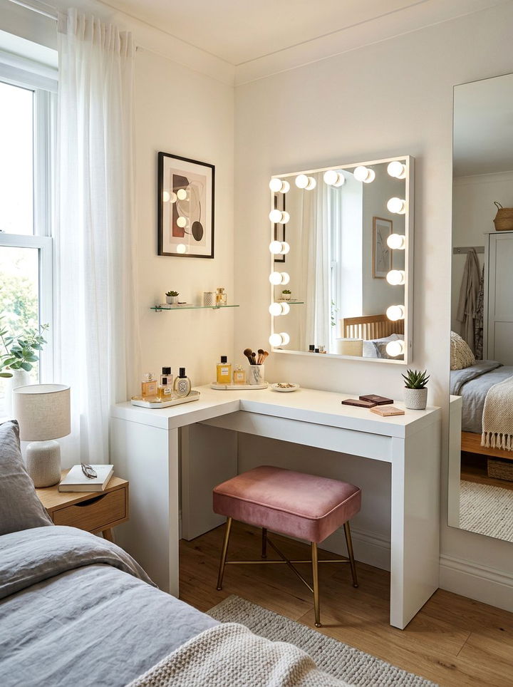 Corner Vanity With Lighted Mirror - 30 bedroom corner vanity ideas