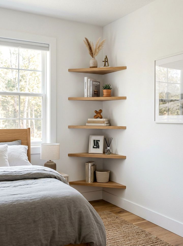 Corner Wall Shelf - 30 bedroom storage ideas