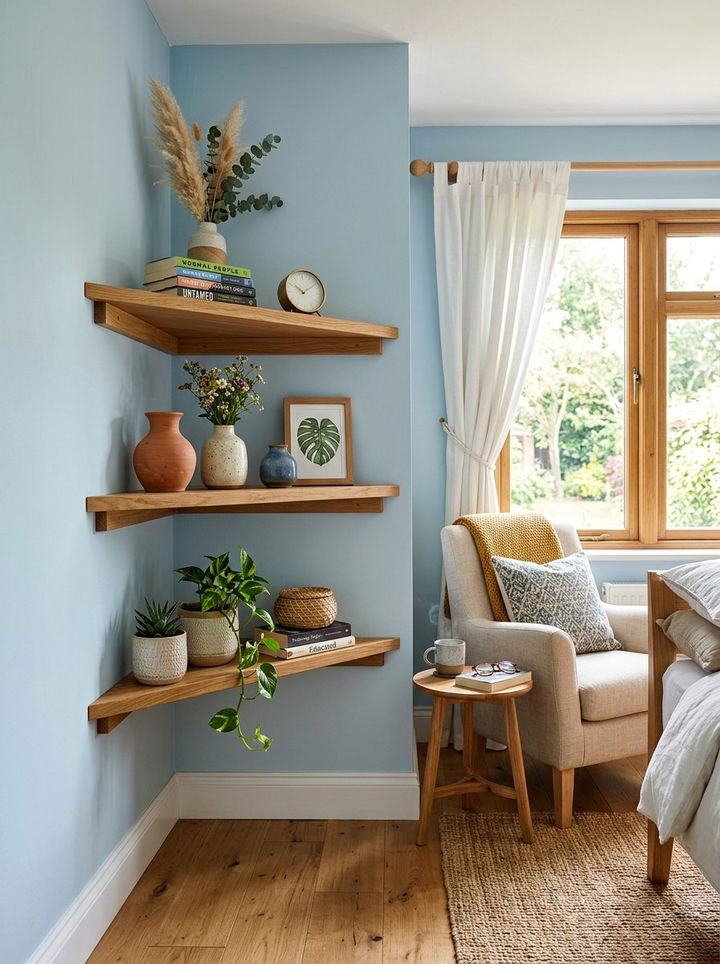 Corner Wall Shelf - 30 bedroom storage tips