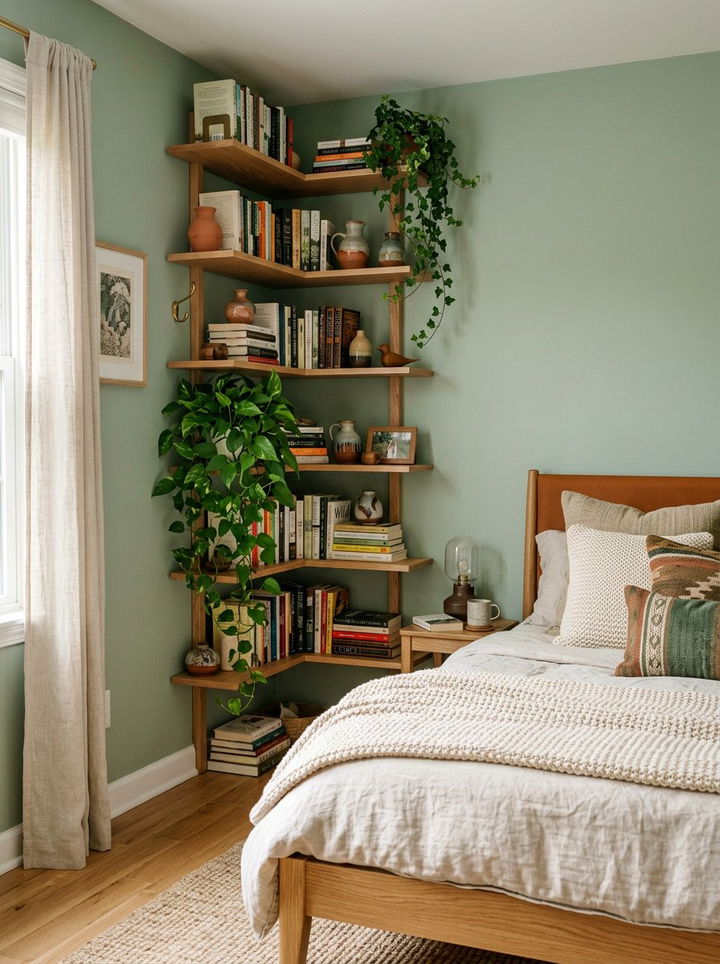 Corner Wall Shelving - 30 bedroom organization ideas