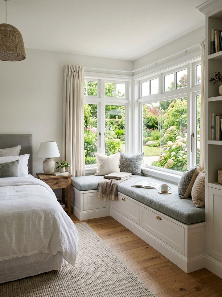 Corner Window Seat - 30 bedroom corner storage ideas