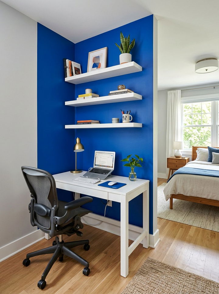 Corner color block home office - 30 bedroom color blocking ideas
