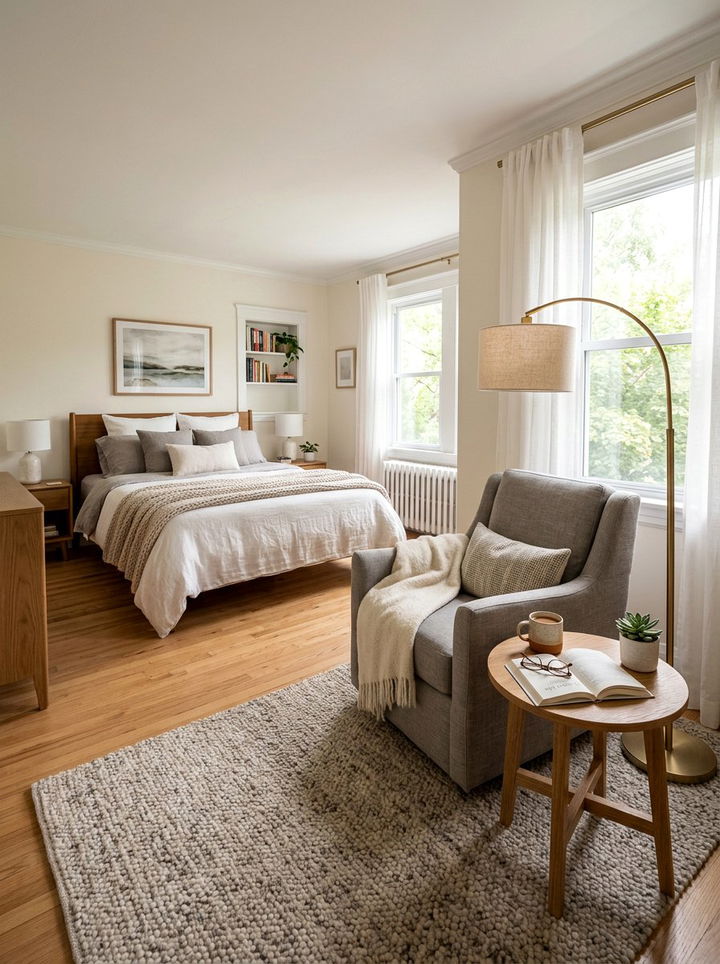 Corner reading nook - 30 cheap bedroom ideas