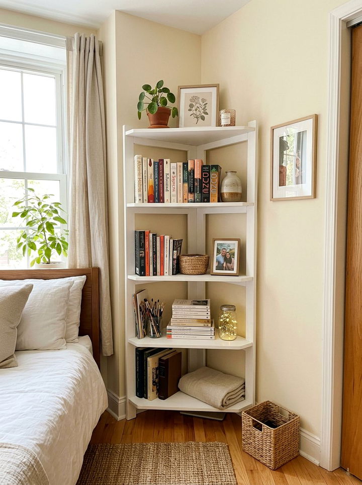 Corner shelving unit - 30 cheap bedroom furniture ideas