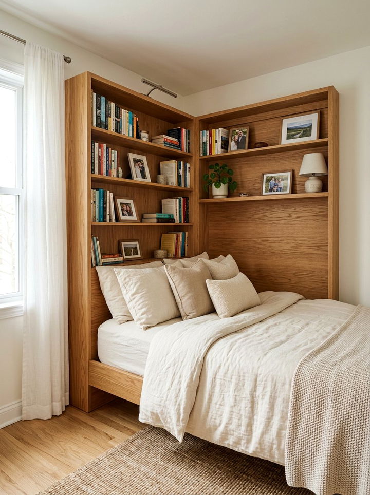 Corner wrap around headboard - 30 bedroom bookcase headboards
