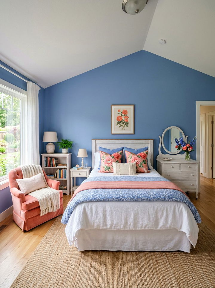 Cornflower blue and coral pink bedroom - 30 pink and blue bedroom color combo