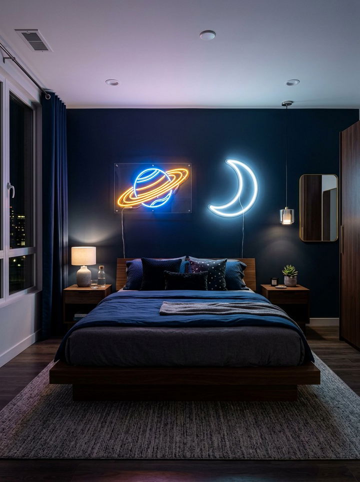 Cosmic Neon Signs - 30 solar system bedroom ideas