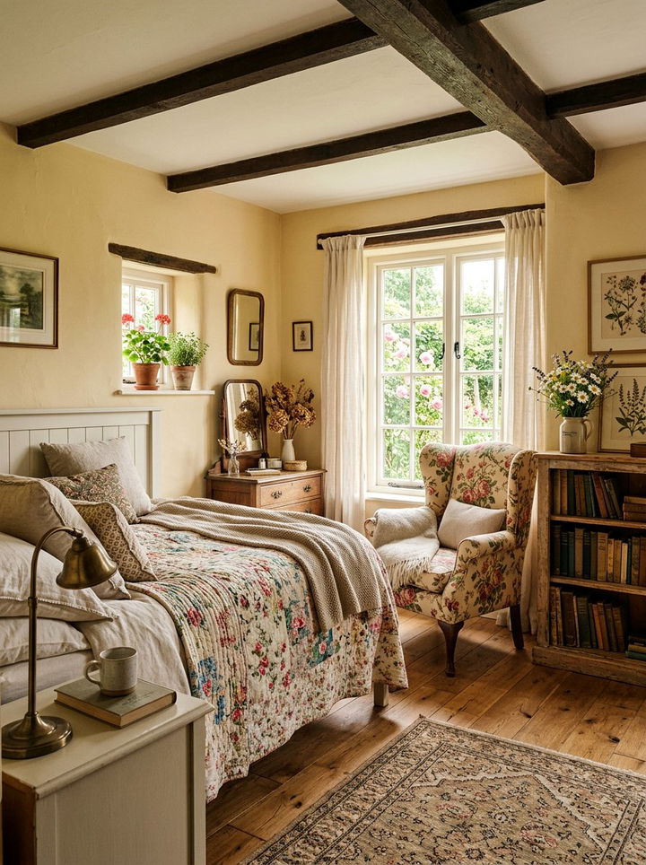 Cottage Bedroom With Floral Wingback Chair - 30 bedroom with lounge ideas