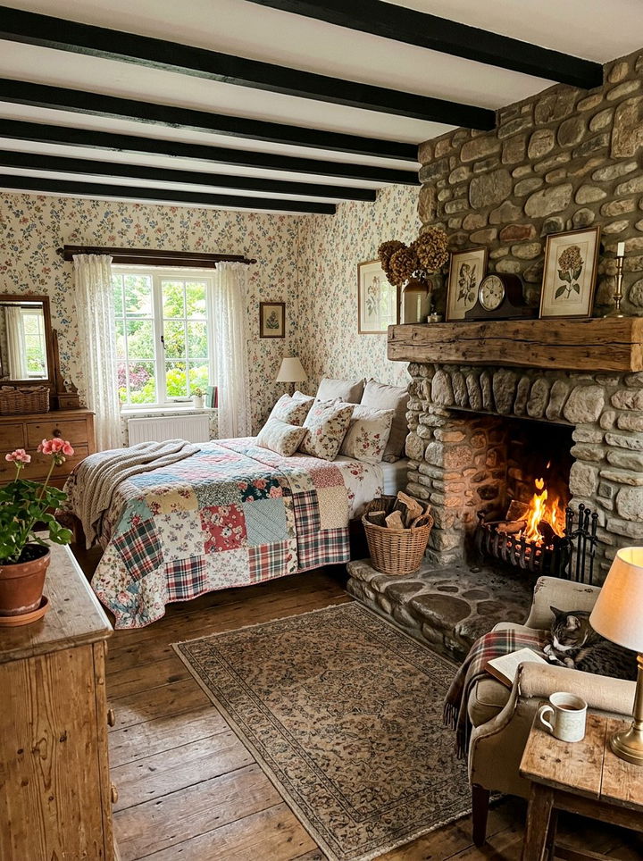 Cottage Style Bedroom With Stone Fireplace - 30 bedroom with fireplace ideas