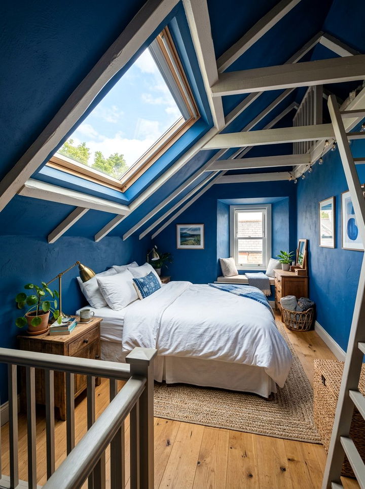 Cozy Blue Attic Bedroom - 30 sapphire bedroom ideas