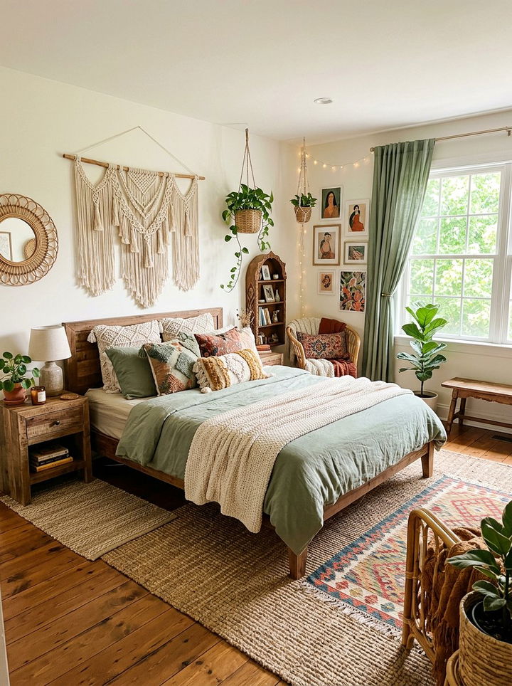 Cozy Boho Bedroom - 30 sage green and cream bedroom ideas