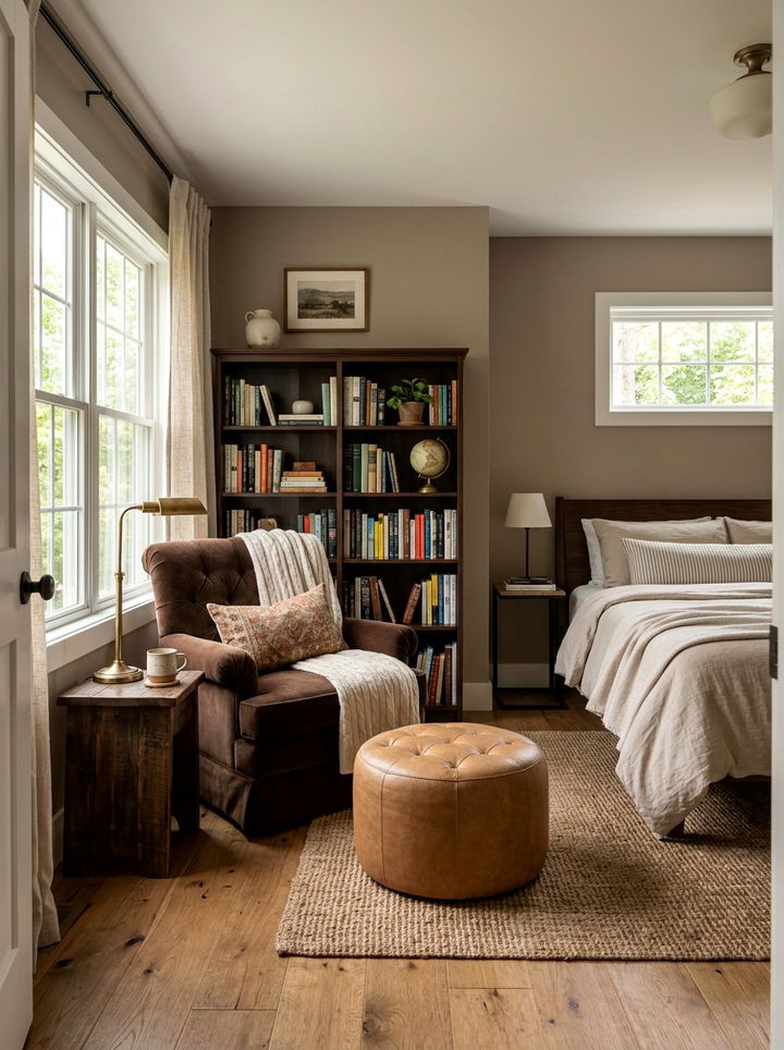 Cozy Brown Reading Nook - 30 warm brown bedroom ideas