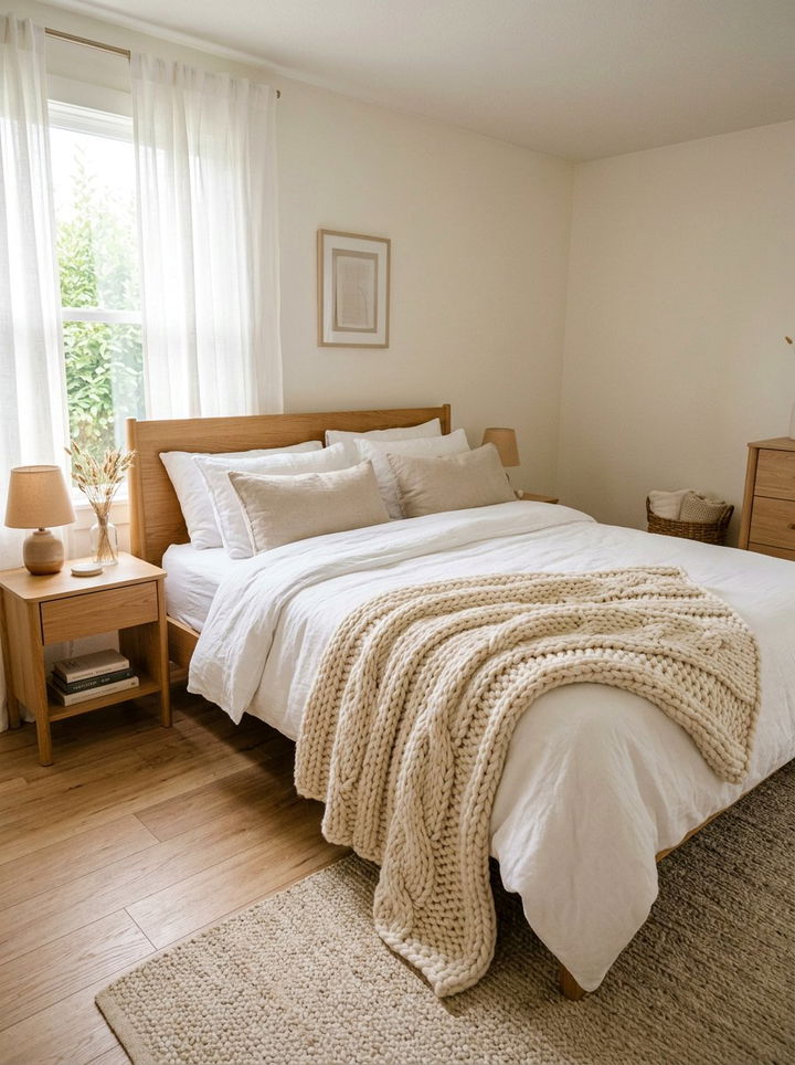 Cozy Cream Knitted Blanket - 30 scandinavian cream bedroom ideas