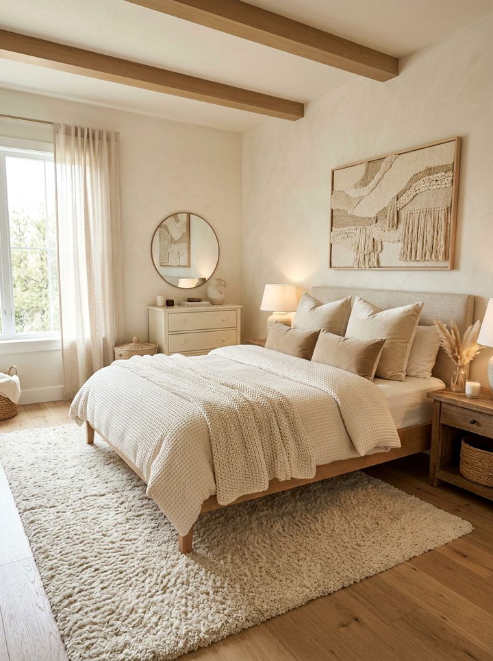 Cozy Cream Textures Bedroom - 30 rustic cream bedroom ideas